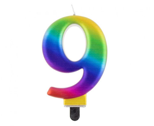 Picture of BIRTHDAY CANDLE RAINBOW NUMBER 9 - 8CM